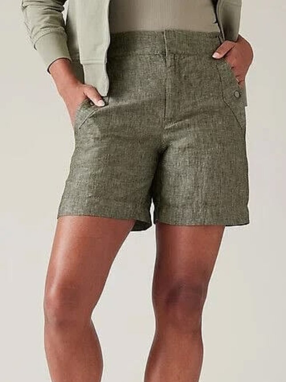 Athleta Women's Voyager Linen Shorts in Aspen Olive Green Size 10